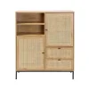 Buffet Haut en cannage rotin naturel. 2 portes et 2 tiroirs en bois Beige