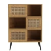 Buffet marron 3 niches 3 portes effet cannage pieds métal CHARLIE