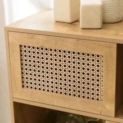 Buffet marron 3 niches 3 portes effet cannage pieds métal CHARLIE