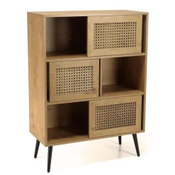 Buffet marron 3 niches 3 portes effet cannage pieds métal CHARLIE