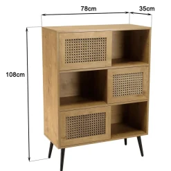 Buffet marron 3 niches 3 portes effet cannage pieds métal CHARLIE