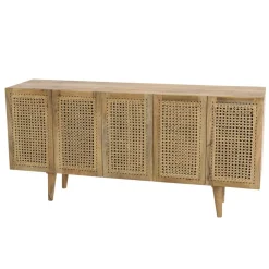 Buffet marron 5 portes bois de manguier et cannage naturel ISA