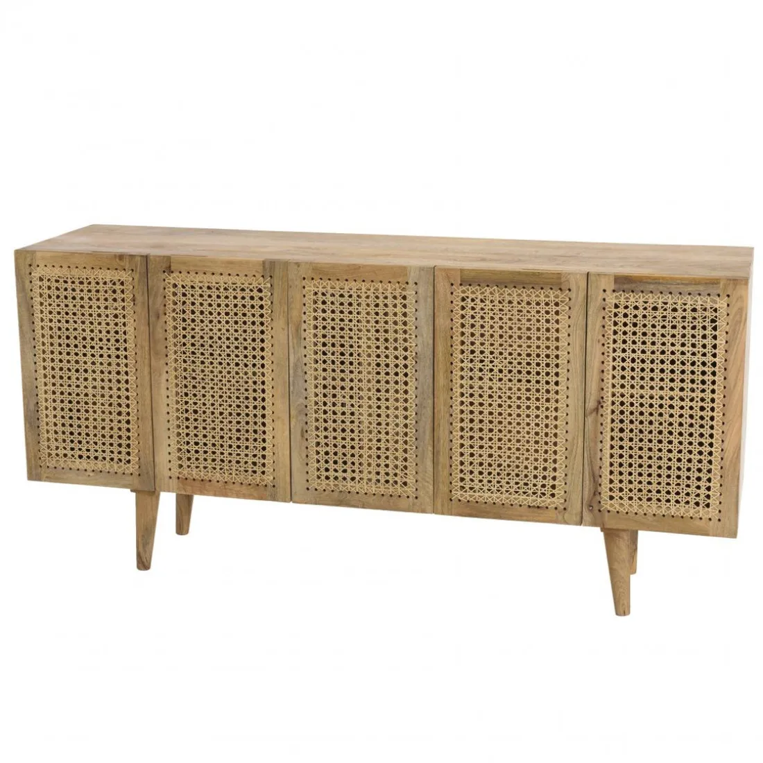 Buffet marron 5 portes bois de manguier et cannage naturel ISA