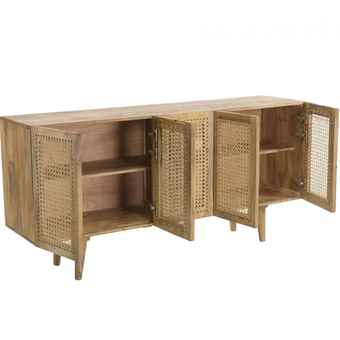 Buffet marron 5 portes bois de manguier et cannage naturel ISA