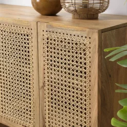 Buffet marron 5 portes bois de manguier et cannage naturel ISA