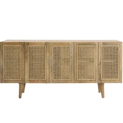 Buffet marron 5 portes bois de manguier et cannage naturel ISA
