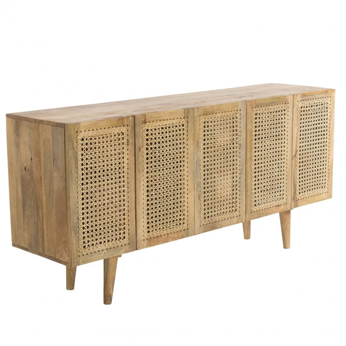 Buffet marron 5 portes bois de manguier et cannage naturel ISA
