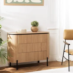 Buffet marron 3 tiroirs style rétro Pin pieds métal noir