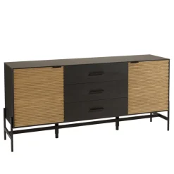 Buffet marron et noir 3 tiroirs 2 portes Pin pieds métal noir