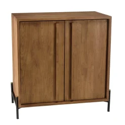 Buffet minimaliste 2 portes, 2 étagères en bois de teck recyclé et pieds en métal noir