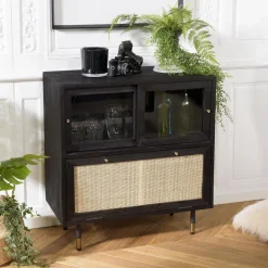 Buffet Noir 3 Tiroirs 2 Portes Cannage YANIS