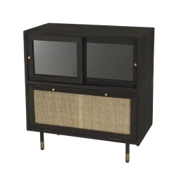 Buffet Noir 3 Tiroirs 2 Portes Cannage YANIS