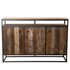 Buffet SIXTINE 3 Portes Et 1 Étagère Bois Teck Recyclé Acacia Mahogany Et Métal