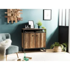Buffet SIXTINE 2 Portes Et 1 Étagère Bois Teck Recyclé Acacia Mahogany Et Métal