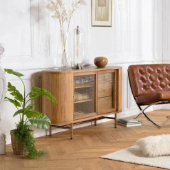 Buffet YSEULT 2 portes coulIssante en verre 3 tiroirs