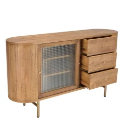 Buffet YSEULT 2 portes coulIssante en verre 3 tiroirs