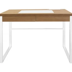Bureau à 2 Tiroirs en Bois Marron et Métal Blanc LUCIUS