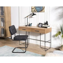 Bureau 2 tiroirs en bois et pieds métal