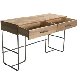 Bureau 2 tiroirs en bois et pieds métal