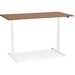 Bureau assis debout électrique 'TRONIK' blanc avec plateau en bois finition Noyer