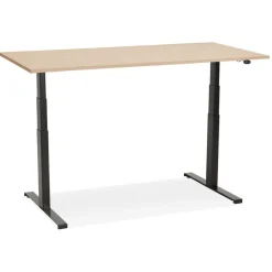 Bureau assis debout électrique 'TRONIK' noir avec plateau en bois finition naturelle