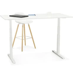 Bureau assis debout électrique 'TRONIK' noir avec plateau en bois finition naturelle