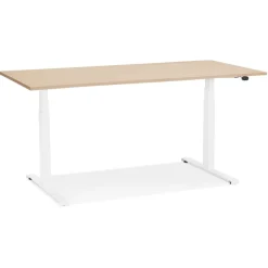 Bureau assis debout électrique 'TRONIK' blanc avec plateau en bois finition naturelle