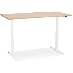 Bureau assis debout électrique 'TRONIK' blanc avec plateau en bois finition naturelle