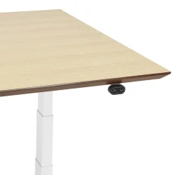 Bureau assis-debout électrique 'BIONIK'avec plateau en bois finition naturelle et pied en métal blanc