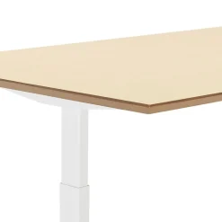 Bureau assis-debout électrique 'BIONIK'avec plateau en bois finition naturelle et pied en métal blanc