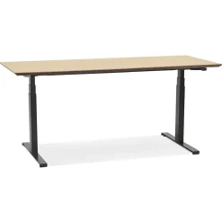 Bureau assis-debout électrique 'BIONIK'avec plateau en bois finition naturelle et pied en métal noir
