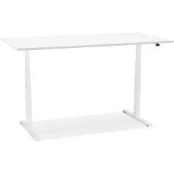 Bureau assis-debout électrique 'BIONIK'avec plateau en bois et métal blanc