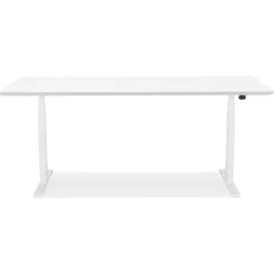 Bureau assis-debout électrique 'BIONIK'avec plateau en bois et métal blanc