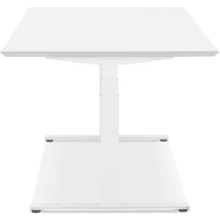 Bureau assis-debout électrique 'BIONIK'avec plateau en bois et métal blanc