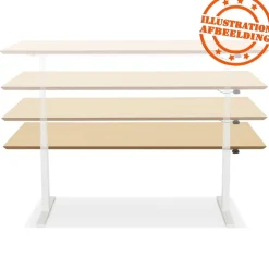 Bureau assis-debout électrique 'BIONIK'avec plateau en bois et métal blanc