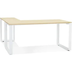 Bureau d'angle design 'BAKUS' en bois finition naturelle et métal blanc