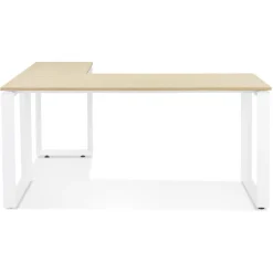 Bureau d'angle design 'BAKUS' en bois finition naturelle et métal blanc