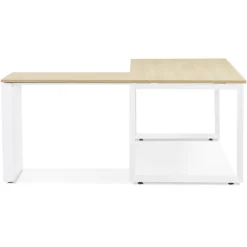 Bureau d'angle design 'BAKUS' en bois finition naturelle et métal blanc