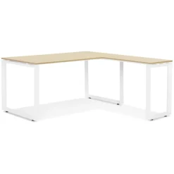 Bureau d'angle design 'BAKUS' en bois finition naturelle et métal blanc