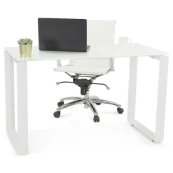 Bureau d'angle design 'BAKUS' en bois finition naturelle et métal blanc