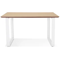 Bureau de direction droit 'GIMINI' en bois finition naturelle et métal blanc