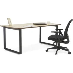 Bureau de direction droit 'GIMINI' en bois finition naturelle et métal noir