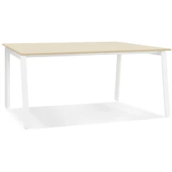 Bureau droit design 'AMADEUS' en bois finition naturelle et métal blanc