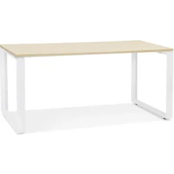 Bureau droit design 'BAKUS' en bois finition naturelle et métal blanc