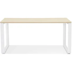Bureau droit design 'BAKUS' en bois finition naturelle et métal blanc