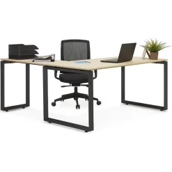 Bureau droit design 'BAKUS' en bois finition naturelle et métal blanc