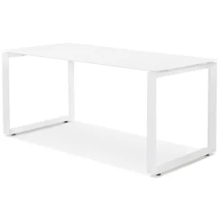 Bureau droit design 'BAKUS' en verre et métal blanc