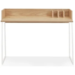 Bureau droit design 'SALMON' en bois finition naturelle et métal blanc