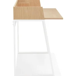 Bureau droit design 'SALMON' en bois finition naturelle et métal blanc