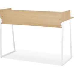 Bureau droit design 'SALMON' en bois finition naturelle et métal blanc